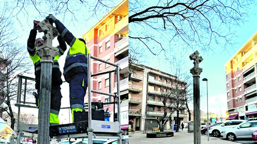 La creu de terme restaurada ja torna a ser a la Creu de la Mà